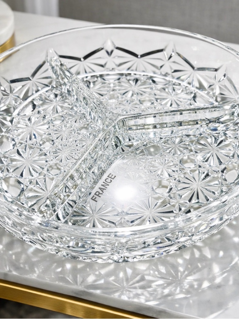 Crystal Divided Serving Bowl - Clear Glass (France)